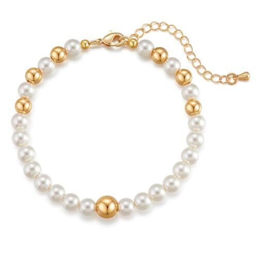 8923 18K Gold Plated Pearl Bracelet Dainty Beaded Bracelet with Simulated